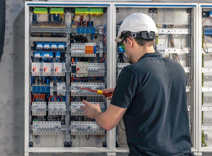 male-electrician-works-switchboard-using-electrical-connection-cable_169016-53666 Experienced Electrician